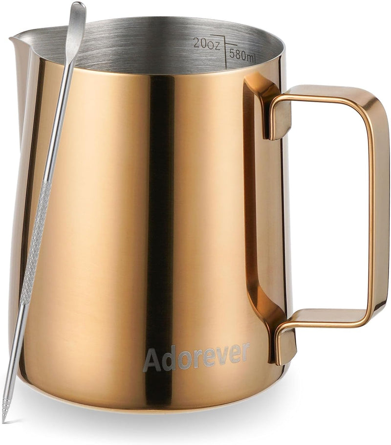 Milk Frothing Pitcher 350ml/600ml/900ml/1500ml (12oz/20oz/32oz/50oz) Steaming Pitchers Stainless Steel Milk/Coffee/Cappuccino/Latte Art Barista Steam Pitchers Milk Jug Cup with Art Pen,12oz