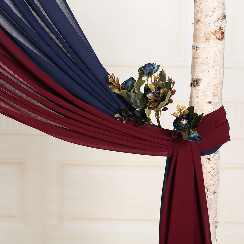 2-Piece Chiffon Drapery Set for Wedding Arch or Party Backdrop - 27x216 Inches Burgundy  Navy Blue