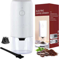 Coffee Grinder, Quiet Spice Grinder, Electric Portable Coffee Bean Grinder with Brush, Portable Electric Burr Coffee Grinder (White)