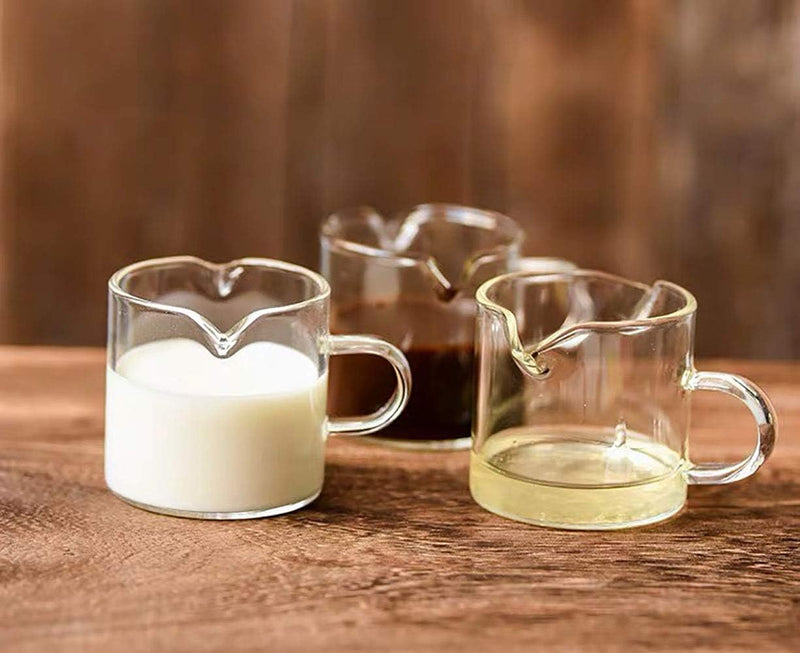 BCnmviku Shot Glasses Espresso Parts Double Spouts Milk Cup Clear Glass (Clear Glass-2Pack)