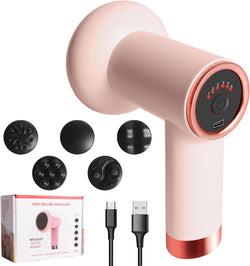 Cellulite Massager Body Sculpting Machine - Cordless Electric Body Sculpting Massager with 5 Massage Heads, Handheld Body Massager for Belly, Waist, Legs, Arms, Butt (Pink)