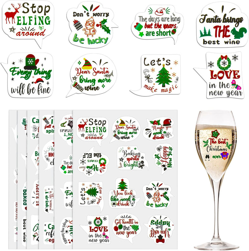 72 Pieces Christmas Wine Glass Stickers Christmas Wine Glass Drink Markers charms Reusable Funny Xmas Wine Stickers for Christmas Birthday Wine Tasting Party Decorations