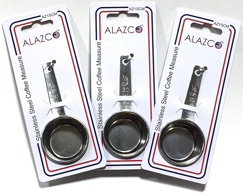 3pc STAINLESS STEEL ALAZCO COFFEE MEASURING SCOOP 1/8 CUP - Kitchen Baking Cooking Measuring Scoop Spice Herbs Salt Sugar Flour Cocoa Protein Powder Keto Cream Scoop