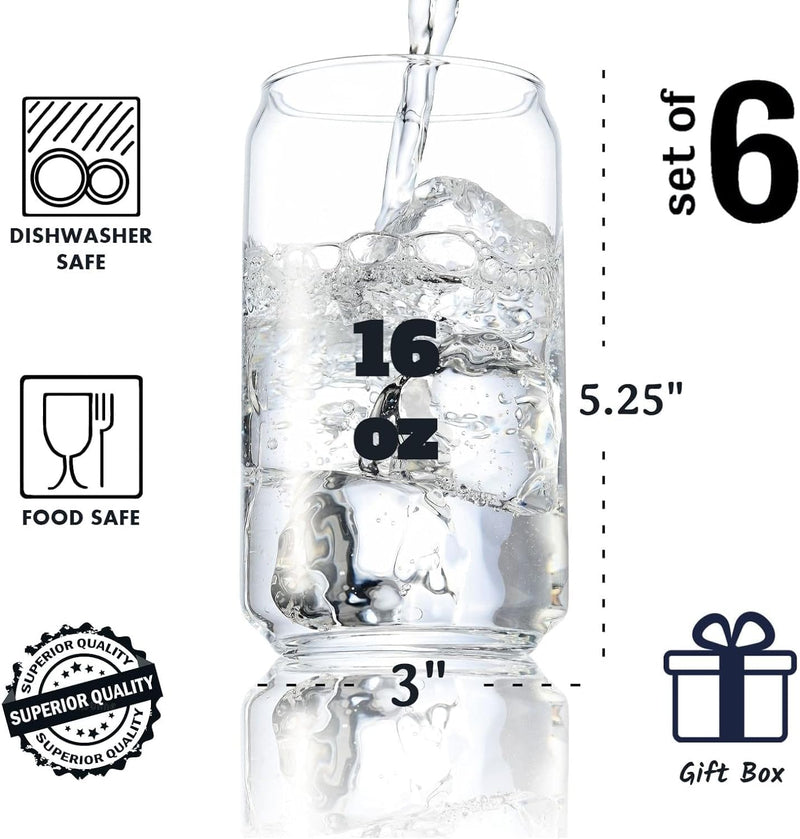 BENETI Modern Glass Cups, Highball Drinking Glasses Set of 6 | Made in Europe | Water, Juice or Beer Kitchen Glassware Set, Perfect for Party's and Gifts for Men and Women of All Ages