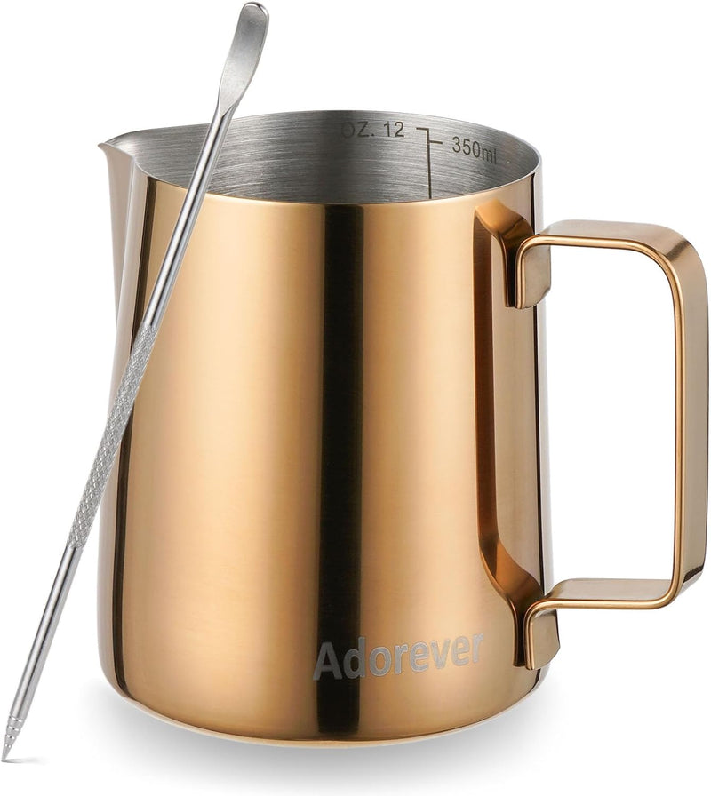 Milk Frothing Pitcher, 20oz Steaming Pitcher Stainless Steel Espresso Machine Accessories for Coffee Bar, Cappuccino Barista Tools Milk Jug Steamer Frother Cup with Decorating Latte Art Pen