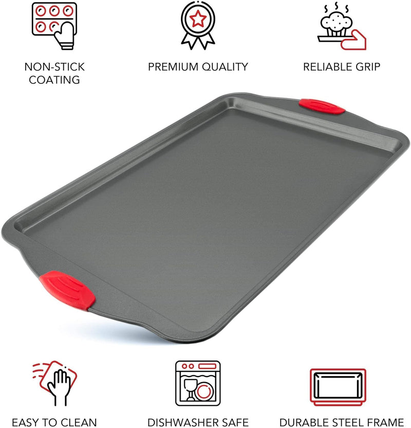 Nonstick Baking Sheet Tray Set of 3 - These Cookie Sheet Pans are Non-toxic, Dent, Warp, and Rust Resistant. Made with Heavy Gauge Carbon Steel for Oven Baking Sheets.