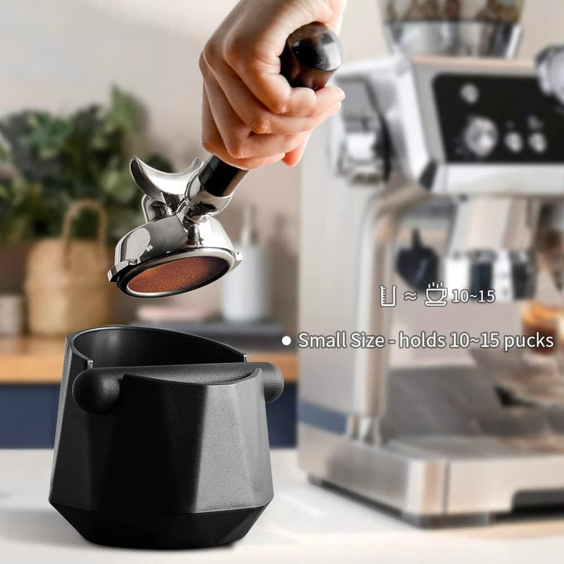 Coffee Knock Box Espresso Grounds - CAFEMASY Home Use Epsresso Accessories Unique Design Diamond Shape Mini Knock Box with Espresso Cleaning Brush