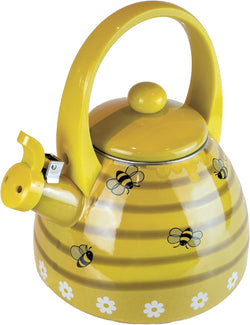 Trenton Gifts Bee Hive Design Enamel Tea Kettle - Whistling Stove Top Teakettle, Cute Kitchen Accessories 2.3 Quart