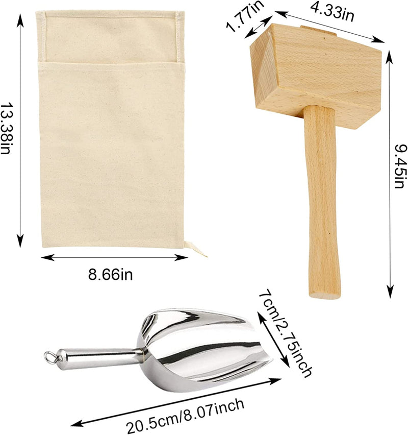 Professional Lewis Bags and Ice Mallet Set - Reusable Canvas Crushed Ice Crushing Bags with Wooden Mallet for Bartender Kit & Bar Tools Kitchen Accessory