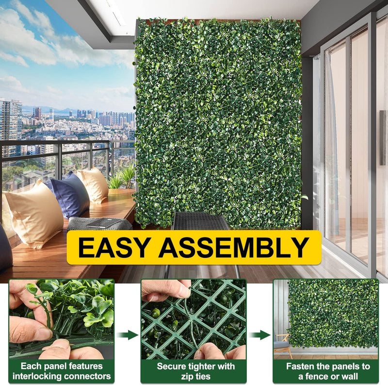 Artificial Boxwood Grass Panels - 10 PCS Outdoor Indoor Green Wall Decor with Zip Ties - UV Protected Privacy Fence Screen for Garden Wedding