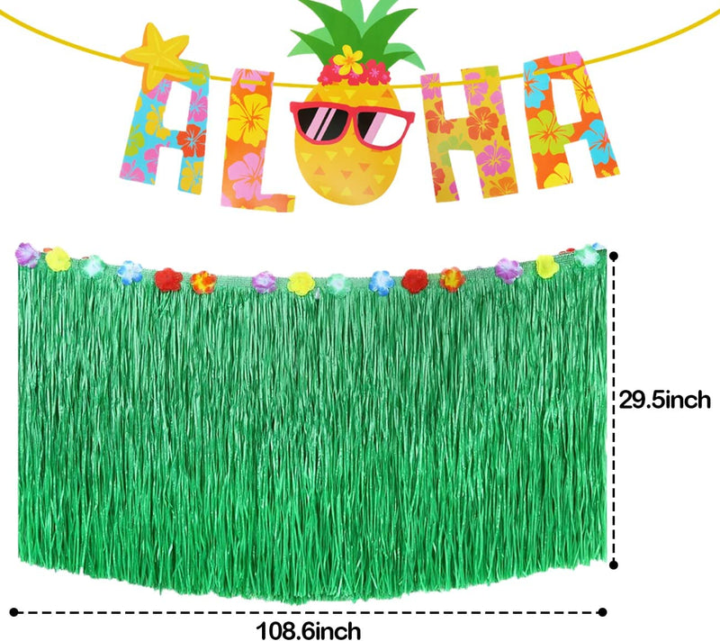 Luau Party Decoration Hawaiian Table Skirt 9 Feet Tropical Luau Grass Table Skirt for Hawaiian Party Decoration, Hawaiian Party Supplies, Hawaiian Tropic Hawaiian Decoration, 2 Pack, Green