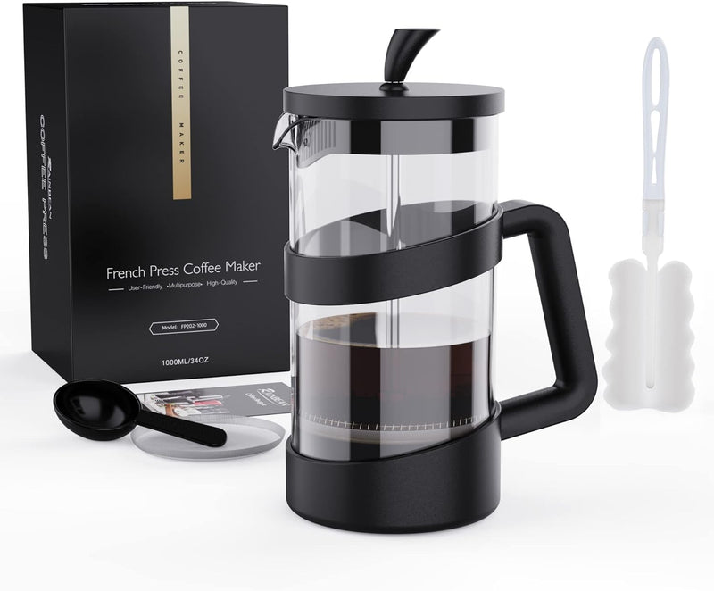 RAINBEAN Mini French Press Coffee Maker 12 oz, Heat Cold Coffee Brewer Camping Coffee Press Pot, Small French Press and Coffee Presses 350 ml, Tea and Frothed Milk Press (Black, 12 oz)