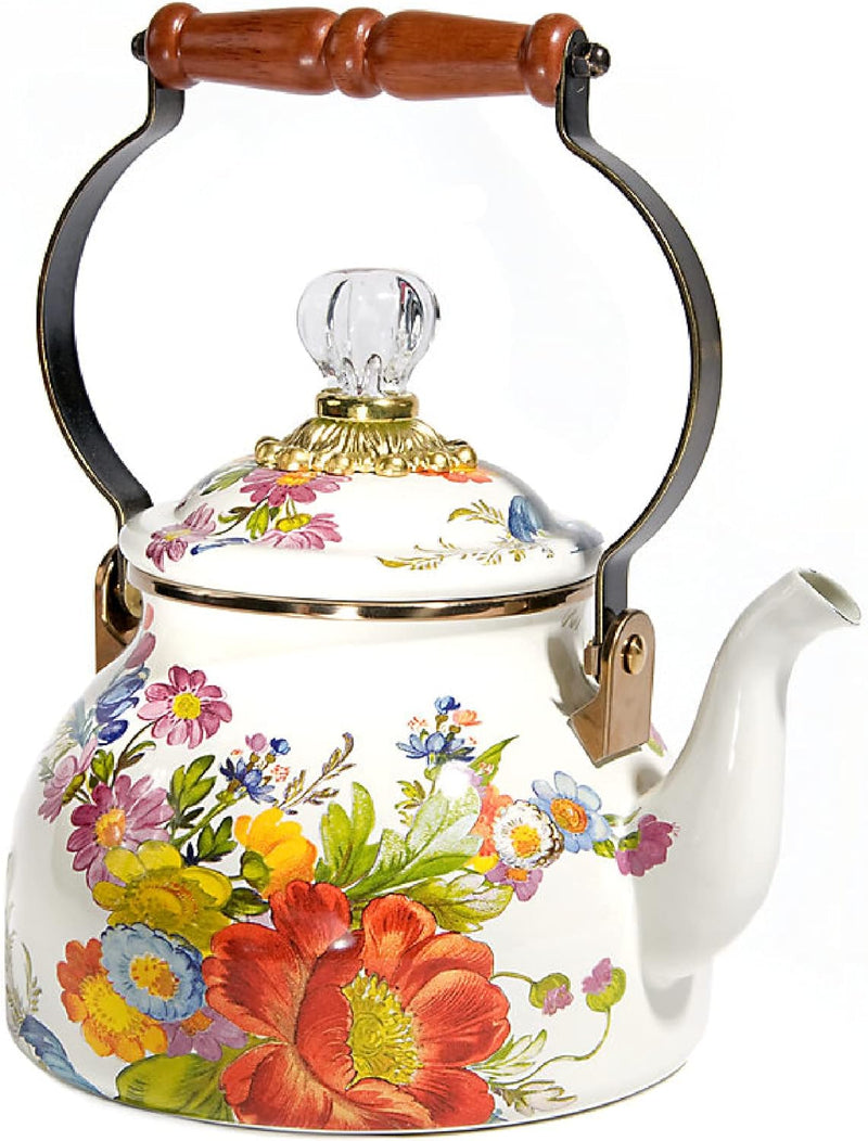 MacKenzie-Childs Sterling Check Enamel Tea Kettle, Decorative Tea Kettle, 2-Quart Capacity