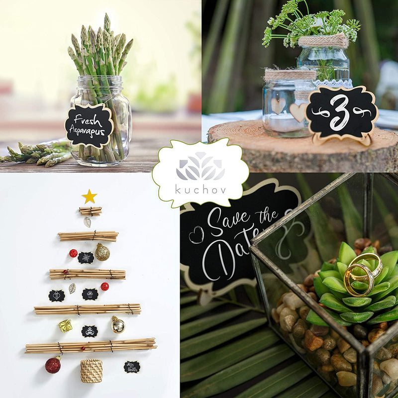 Mini Chalkboard Signs Easel Stand - 20 Pcs Reusable Mini Chalkboard Signs Tags 1 Liquid Chalk Marker 20 Pack Easel Stand and 1 Hanging Thread for Event Decoration Tags Wedding Signs Cards Tables Party