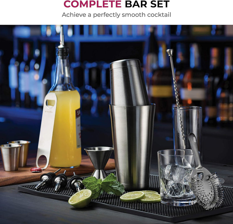 FineDine 14-Piece Cocktail Shaker Set Bartender Kit - Boston Shaker w/Strainer, Bar Jigger, Bar Spoon & More - Full Stainless Steel Cocktail Set w/Bar Tools - Drink Mixer Bar Set - Bar Accessories