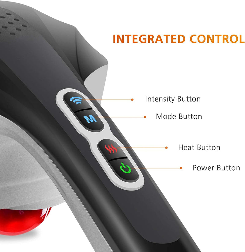 Snailax Cordless Handheld Back Massager with Heat,Deep Tissue Percussion Massager, 3 Sets of Dual Pivoting Heads,Rechargeable Hand Held Massager for Neck,Back Shoulder,Calf,Legs