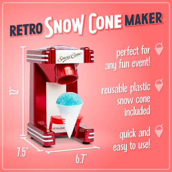 Nostalgia Snow Cone Shaved Ice Machine - Retro Table-Top Slushie Machine Makes 20 Icy Treats - Includes 1 Reusable Plastic Cup - Retro Red