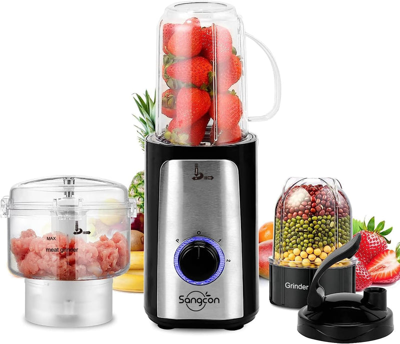 Sangcon 5 in 1 Blender and Food Processor Combo for Kitchen for smoothies/ice, Food Chopper for Meat and Vegetable, 350W High Speed Smoothie Blenders with 2 Speeds and Pulse for Smoothies and Shakes