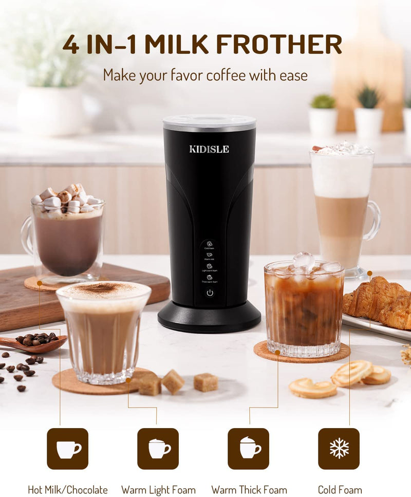 KIDISLE Electric Milk Frother and Steamer, 4 in 1 Automatic Milk Warmer Heater 3.0, Hot and Cold Foam Maker for Coffee Latte Cappuccino, Hot Chocolate, 300ml/10oz