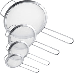 U.S. Kitchen Supply - Set of 4 Premium Quality Fine Mesh Stainless Steel Strainers with Wide Resting Ear Design - 3", 4", 5.5" and 8" Sizes - Sift, Strain, Drain and Rinse Vegetables, Pastas & Tea