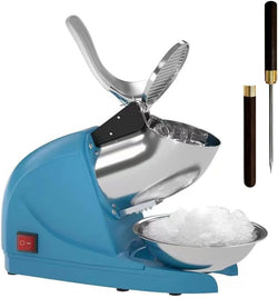 OKF Ice Shaver Prevent Splash Electric Three Blades Snow Cone Maker Stainless Steel Shaved Ice Machine 380W 286lbs/hr Home and Commercial Ice Crushers with Ice Pick (Silver)