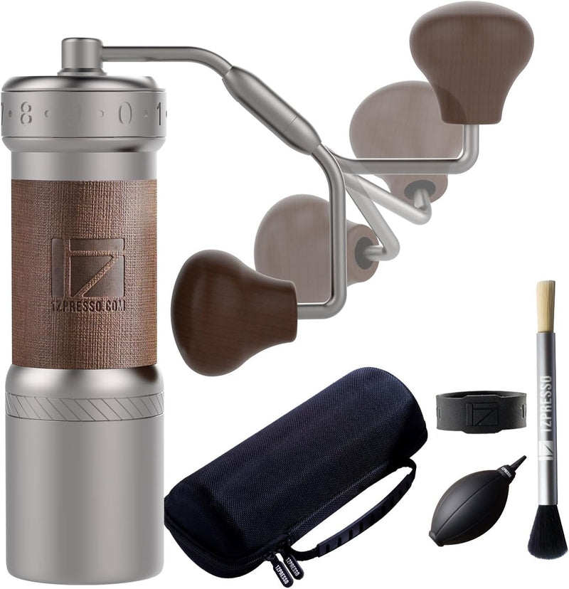 1Zpresso K-Ultra Manual Coffee Grinder Iron Gray with Carrying Case, Assembly Consistency Grind Stainless Steel Conical Burr, Foldable Handle, Numerical External Adjustable Setting, All-Round Grinder