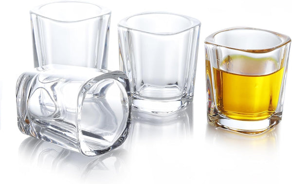 QUAFFER Square Shot Glasses Heavy Base 2oz (Set of 4) – Modern Shot Glass – Classic Whisky Vodka Tequila Sherry Brandy Cordial Mini Snifters Glasses - Perfect for Parties, Bars, Events, Home Bar