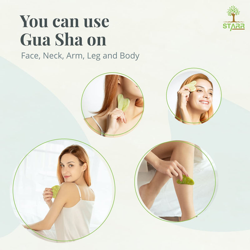 STARR-GIA Certified 100% Xiuyan Jade Gua Sha Massage Tool-Face Massager Reduces Puffiness-Gua Sha Facial Tools Promotes Blood Flow-Easy to Hold Face Sculpting Tool-Trigger Point Acupuncture