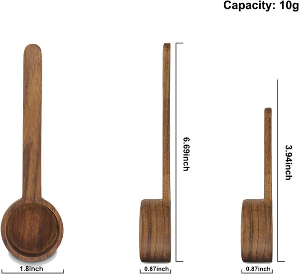 Coffee Scoop For Ground Coffee- Wooden Coffee Spoon In Black Walnut, Measuring For Coffee Beans, Ground Beans Or Tea, 1 Tablespoon/10g Capacity, 2 Pieces (6.69inch/3.94inch)