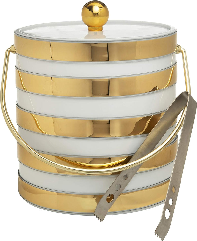 Hand Made In USA Brushed Gold Double Walled 3-Quart Insulated Ice Bucket With Ice Tongs (Metallic Deco Collection)