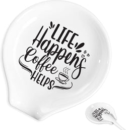 Coffee Spoon Rest and Spoon,Funny Coffee Quote Ceramic Coffee Spoon Holder-Station Decor Coffee Bar Accessories-Gifts for Coffee Lovers (Good Days)