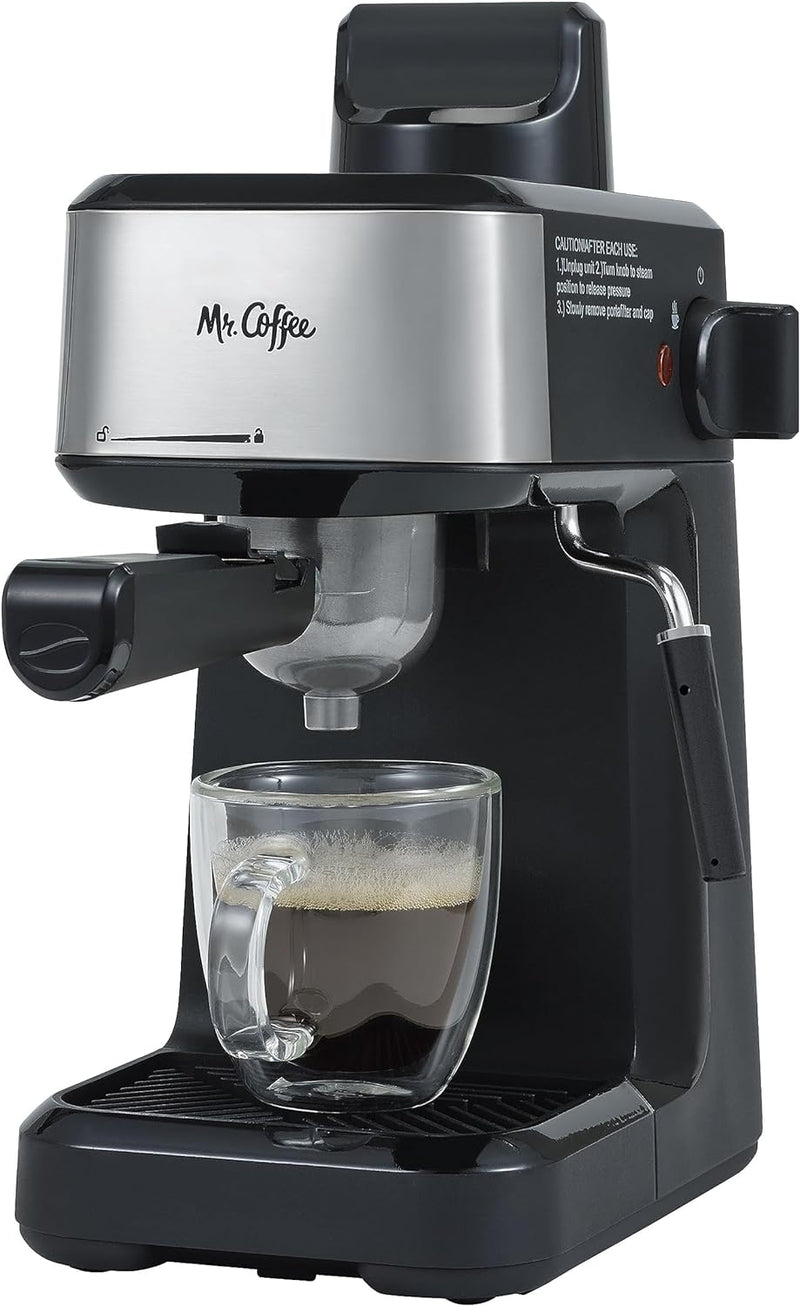 Mr. Coffee Espresso and Cappuccino Machine, Single Serve Coffee Maker with Milk Frothing Pitcher and Steam Wand, 20 ounces, Stainless Steel,Black