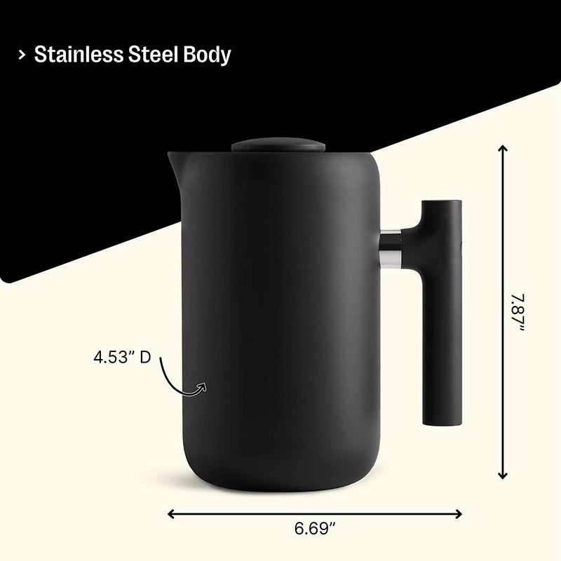 Fellow Clara Insulated Coffee Maker with Enhanced Filtration System - Portable French Press Stainless Steel - 24 oz Carafe - Matte Black