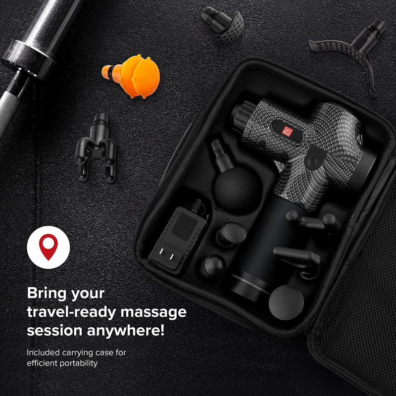 SM Percussion Massage Gun Deep Tissue for Athletes | Cordless Handheld 30-Speed Percussive Muscle Massage Therapy + 6 Heads, LCD Screen & Carry Case | For Back, Neck & Body Pain, & Athlete Recovery