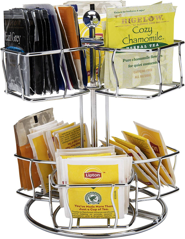 Mind Reader Tea Bag Carousel, Tea Station Organizer, Countertop Storage, Kitchen, Metal, 7" L x 7" W x 8.25" H, Silver