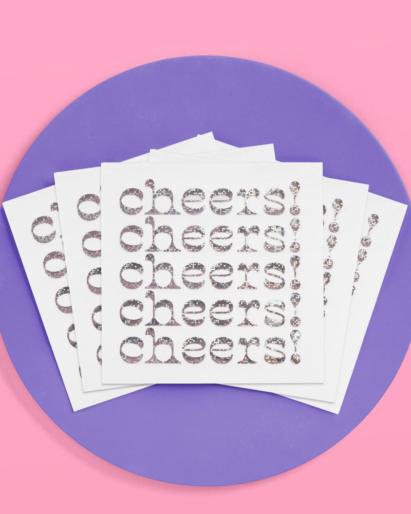 xo, Fetti Iridescent Cheers Napkins - 3-ply, 50 pcs | Bachelorette Party Decorations, Disco Birthday Party Decor, Baby Shower Supplies, Bridal Tableware