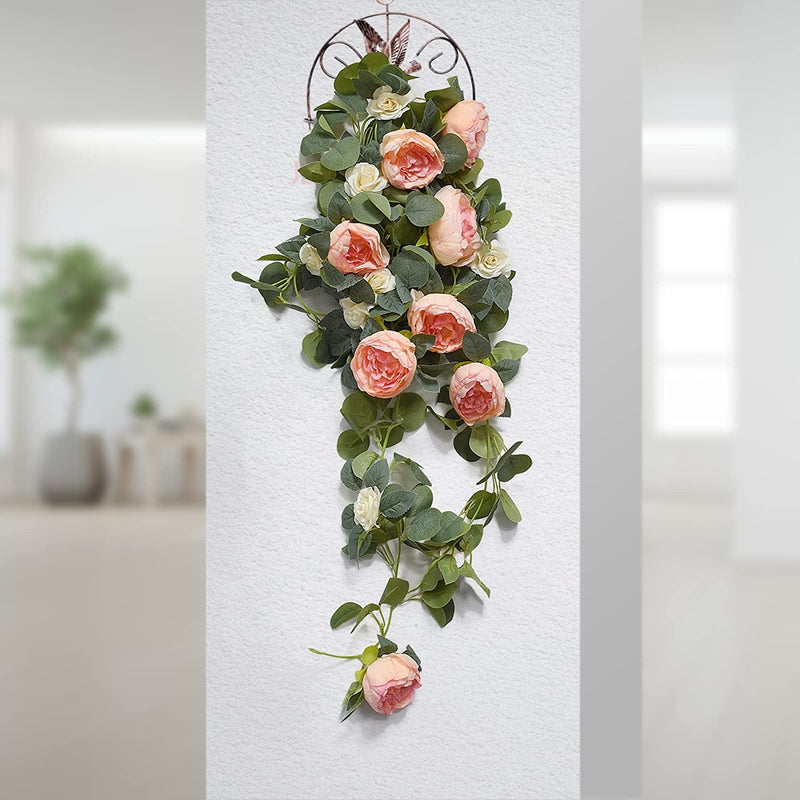 Artificial Flower Garland with Eucalyptus and Rose Vines - Vintage Pink 2 Pack 59Ft