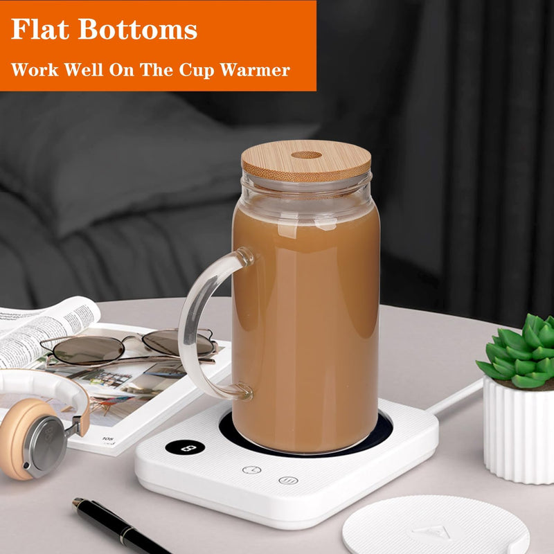 ANOTION Glass Cups 4 Packs, 16oz Coffee Cups with Lids and Glass Straws Coffee Mugs Clear Tumbler With Handle Glassware Drinking Glasses Set for Hot/Cold Coffee Latte Tea Chocolate Juice