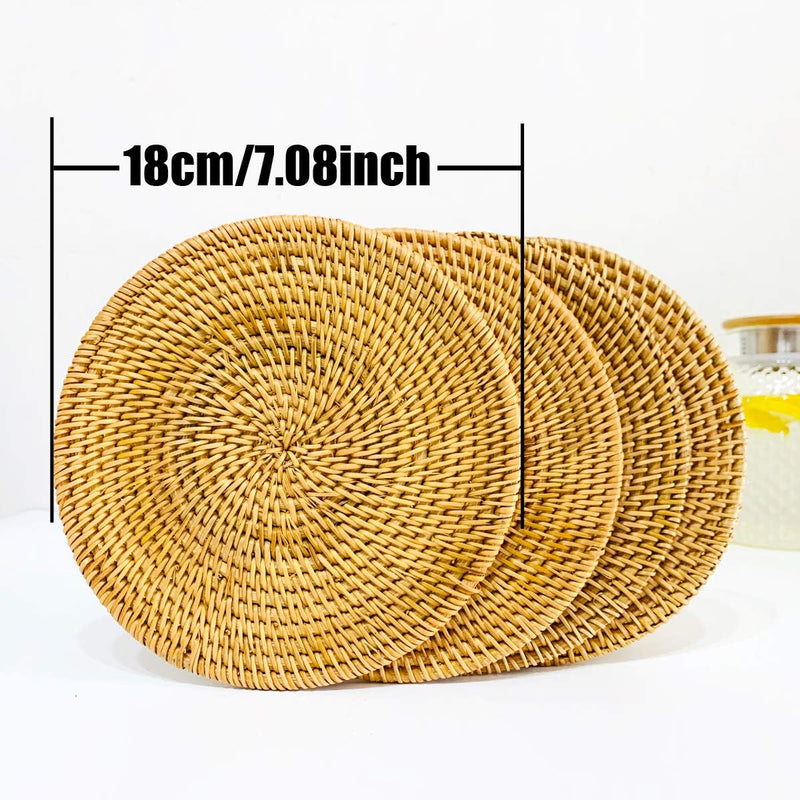 Rattan Trivets for Hot Pots and Pans,Rattan Drink Coasters ,Exotic Handmade Artisan teapot Coasters, Creative Gift,Diameter 7.08 Inch, Set of 4