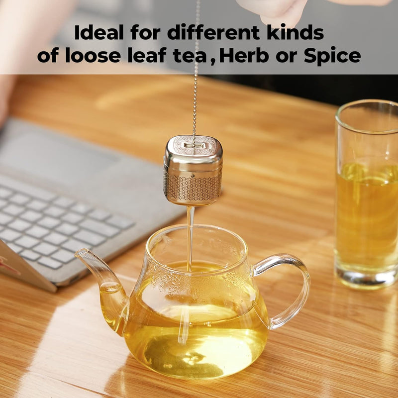 Tea Balls for Loose Tea, 304 Stainless Steel Extra Fine Mesh Tea Infusers for Loose Tea, Retractable Chain Design Tea Strainers for Loose Leaf Tea Single Cup, Come with 1 Drip Tray