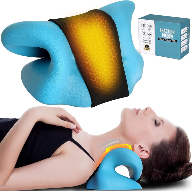 Neck Stretcher Neck Pain Relief Heated Cervical Traction Device Pillow with Graphene Heating Pad Neck Massager Neck Hump Corrector for TMJ Pain Relief and Spine Alignment