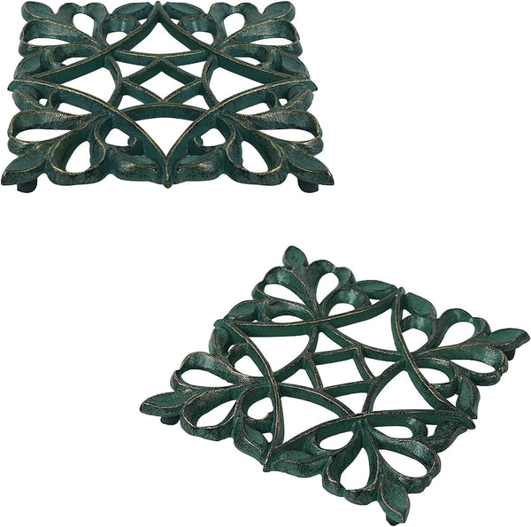 DreamsEden Set of 2 Cast Iron Trivet, 6 Inch Small Decorative Metal Trivets for Hot Dishes and Pans