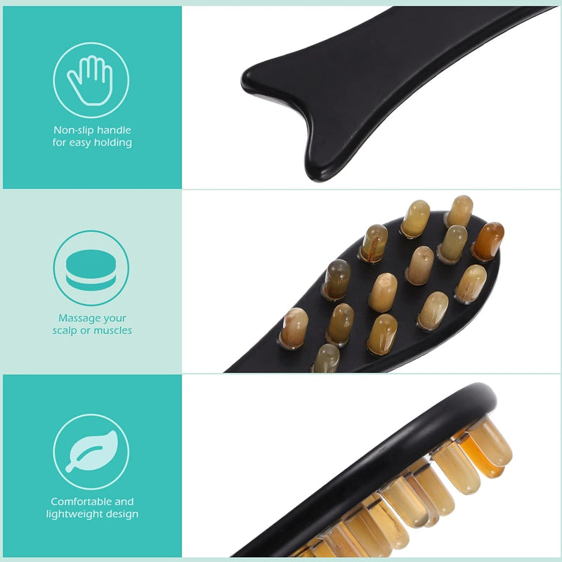 Healifty Ox Horn Comb Head Massager Guasha Massage Tool Scraping Comb Acupuncture Therapy Trigger Point Treatment for Neck Eyes Face