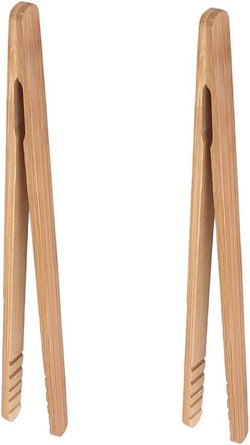 Bamboo Toast Tongs, 7 Inches Mini Wood Cooking Tong with Anti-slip Design Great for Serving Food/Toaster/Bread & Pickles/Sugar/Barbecue,Small Kitchen Tongs Multi-use for Salad, Grilling, Frying (2)