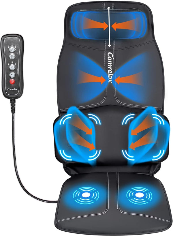 comrelax Back Massage Cushion with Compress, Vibration Seat Massage Chair Pad,3 Modes & 3 Intensities Back and Neck Massage for Muscle Fatigue Stress Relief