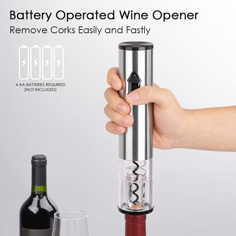 CIRCLE JOY Electric Wine Openers Set - Battery Powered Motorized Operated Cordless Automatic Corkscrew Opener Puller Kit with Attached Foil Cutter Stopper Wine Aerator Pourer, Stainless Steel
