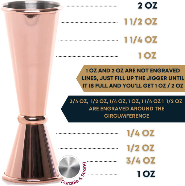 BARIANTTE Rose Gold Cocktail Jigger for Bartending, Jigger with Measurements Inside Double Jigger 2 oz 1 oz, Japanese Jigger Cocktail Measuring Cup, Bar Jigger Shot Measure Jigger Liquor Measurer