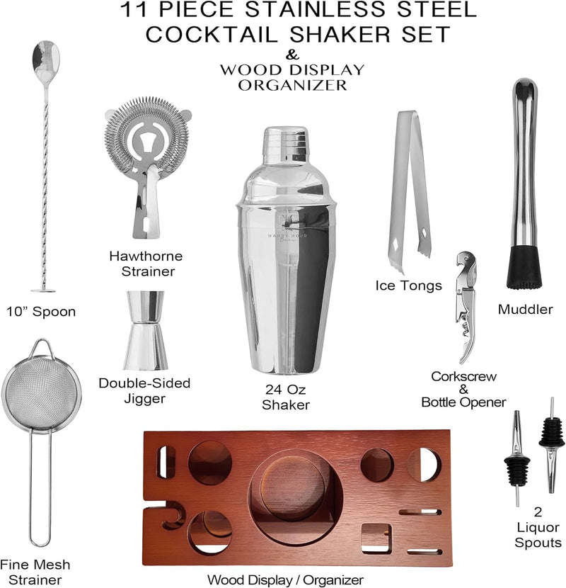 Bartender Kit - Cocktail Shaker Set with Stand and Recipes- Martini Drink Mixer Set Non Rust Bar Tools- Professional Mixology Bartending Kit for The Home Bartender- Fun Cocktail Kit Gift Set