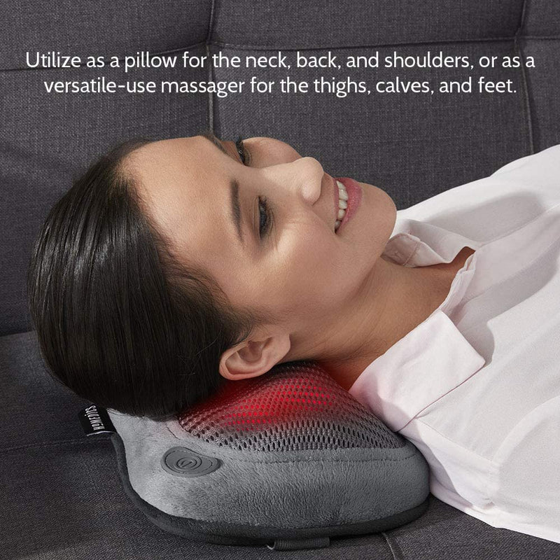 HoMedics Cordless Shiatsu All-Body Massage Pillow with Soothing Heat, Reverse Function, Rechargeable Battery, and Integrated Controls –Lightweight