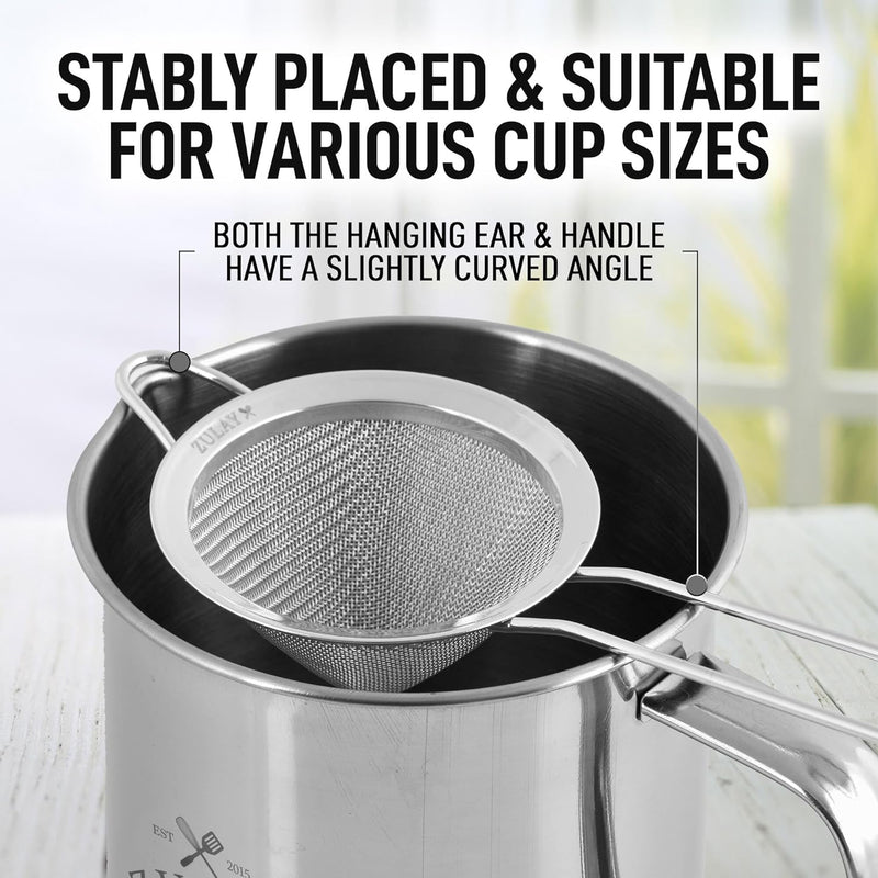 Zulay Stainless Steel Cocktail Strainer - Effective Cone Shaped Fine Mesh Strainer For Tea Herbs, Coffee & Drinks - Rust-Proof Tea Strainers For Loose Tea - Easy to Clean Drink Strainer (Silver)